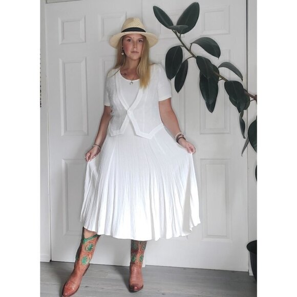 CRISP White Vintage Algo Short Sleeve Maxi Dress Sown in Mesh Embroidere… - Picture 3 of 11